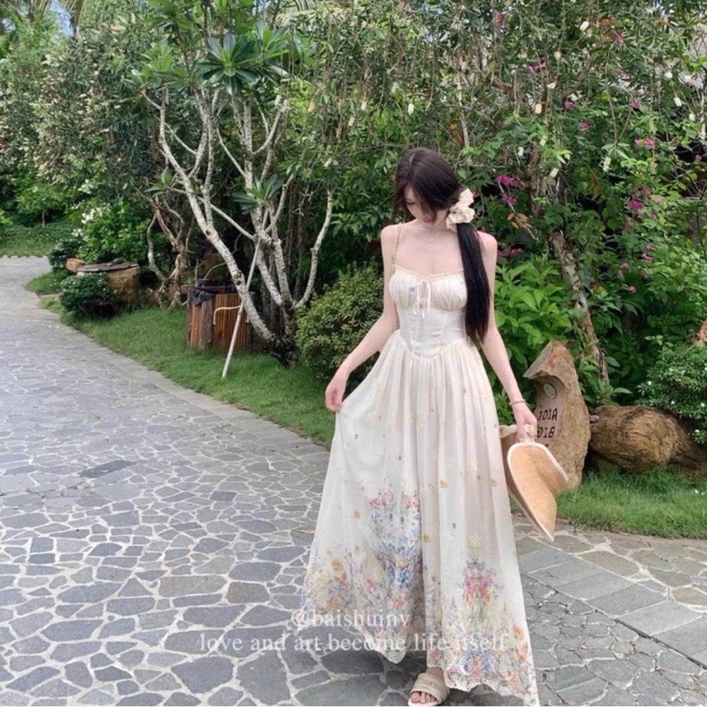 Creme White maxi dress with floral